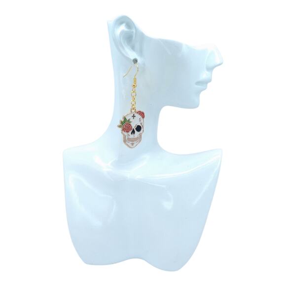 Skull Red Rose Cross Earrings 💀🌹🖤 - Picture 4 of 4